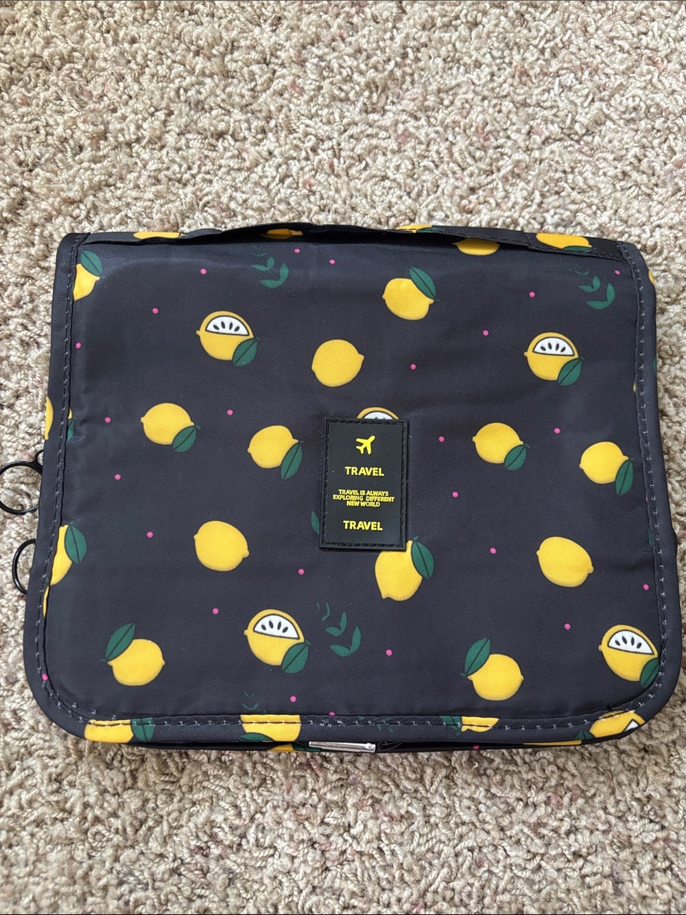 NEW Black Lemon Print Travel Cosmetic Pouch